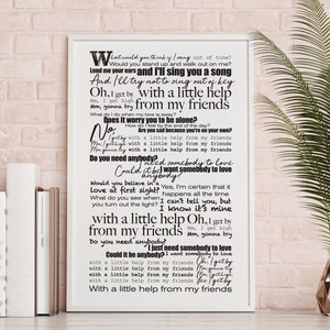 With A Little Help From My Friends Lyrics Poster- The Beatles - Joe Cocker - Wonder Years Theme