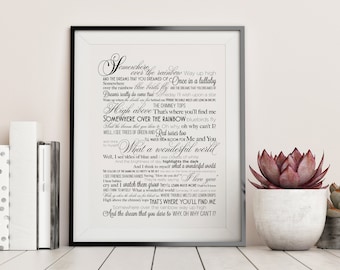 Somewhere Over the Rainbow / What a Wonderful World by Israel Kamakawiwo&#39;ole Lyrics Poster - DIGITAL FILE ONLY