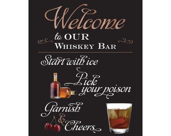 Whiskey Bar Sign with Recipes - DIGITAL FILE ONLY