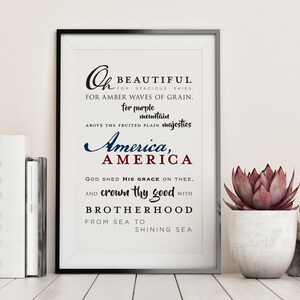 America, the Beautiful - Song Lyric Poster - July 4th Decor - DIGITAL FILE ONLY