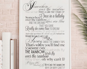 Song Lyrics Poster Custom Gift - Somewhere Over the Rainbow by Judy Garland - Home Decor Wall Art Mother&#39;s Day Wedding Anniversary Birthday