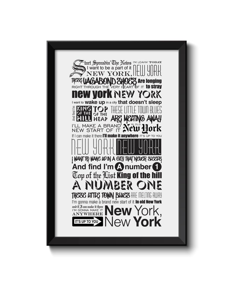 New York New York by Frank Sinatra Lyrics Typography Poster Etsy