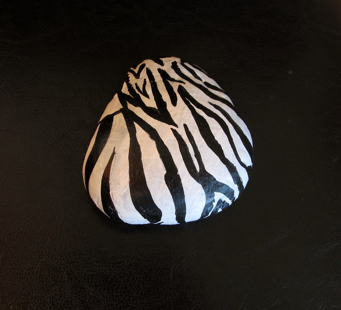 Zebra Painted Rock Zebra Striped Stone Paperweight Etsy