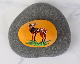 Deer Stone Artwork * Original Handmade Totem Animal Art Print on Stone * Pocket Token Gift for Kids * Baby Fawn Art * Animal Lover Gift