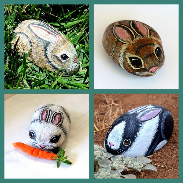 Rabbit Rock Paintings, Made to Order, Hand Painted, Animal Rock Art, Bunny Rabbit, Wildlife, Pet Lovers, Stone Painting, Painted Rocks