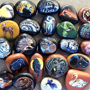 Hand-Painted Animal Rock Art: Pocket Totem Stone, Original Art