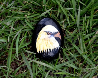 Bird Totem Stone Artwork Bald Eagle Art Small Pocket Tokens Original Hand Painted Rock Art for Bird Lovers Palm Stones Daily Affirmations