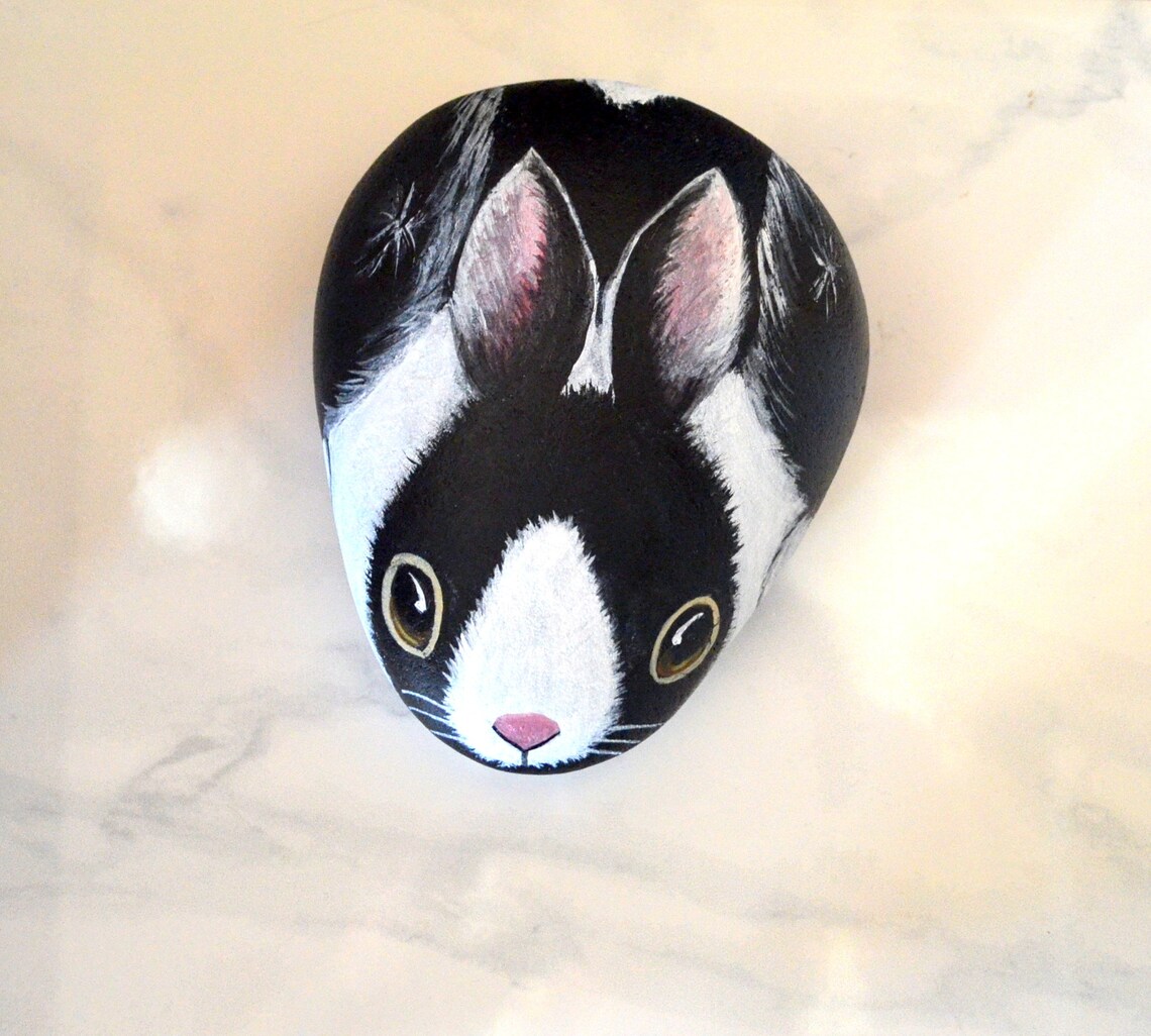 Rabbit Rock Painting Hand Painted Original Animal Rock Art Etsy