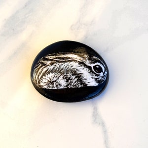 Rabbit Rock Palm Stone, Artwork from Original Print on Stone, Pocket Rock Rabbit Gift for Kids, Worry Stone Totem Gift, Animal Lover Gift