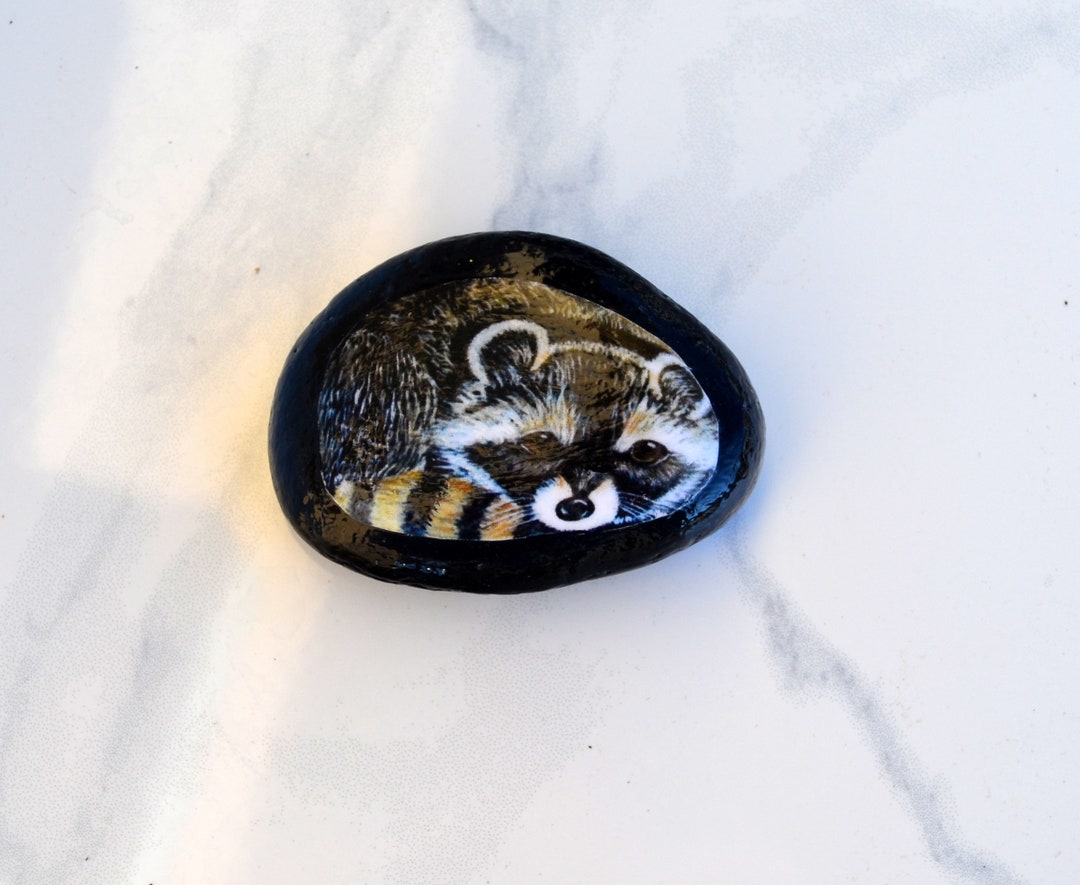 Raccoon Painted Rock Artwork Original Handmade Totem Animal - Etsy