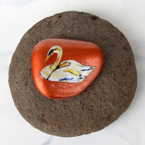 Swan Mini Totem Pocket Rock for Nature and Animal Energy, Bird Gift Comfort Stone, Print from Original Art, Swan Palm Pebble Gift for Her
