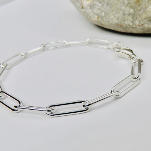 Sterling Silver Chain Link Paper Clip Chain Bracelet Etsy