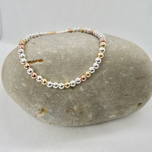Tri-Colour Beaded Bracelet. Sterling Silver, Sterling Silver with Rose Gold & 14k Yellow Gold Filled Bracelet. Minimalist. Easy-to-Wear.