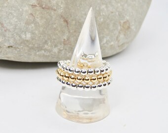 Sterling Silver & 14K Gold Filled Beaded Rings - Set of Three