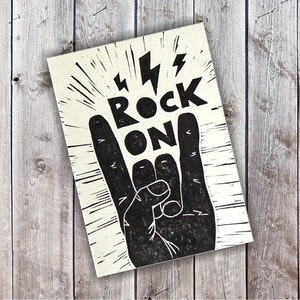 Tarjeta de felicitación Grung Rock impresa a mano en negro - Tamaño A6 - Linograbado en bloque - Sobre incluido