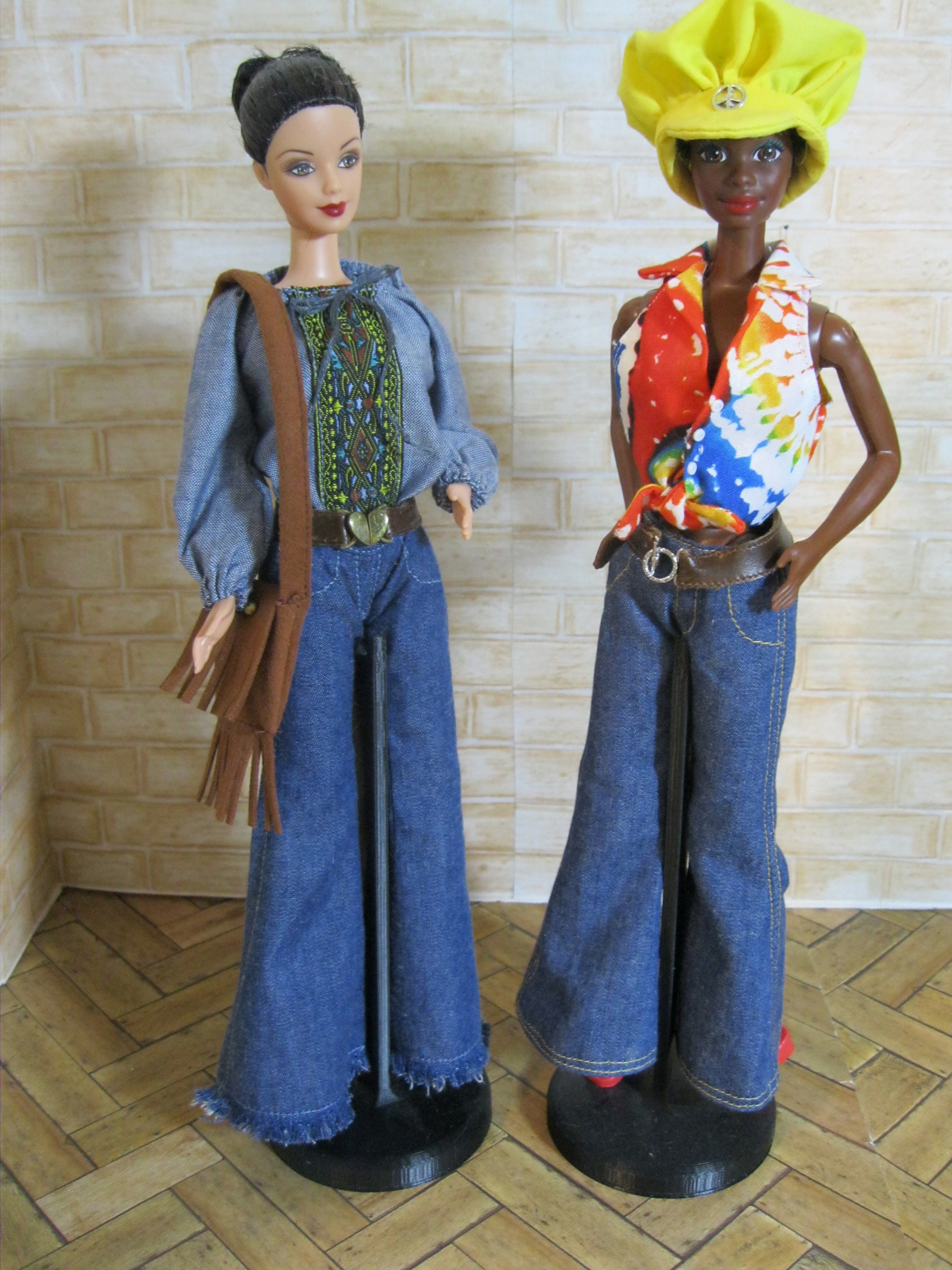 VTG 70s Bell Bottom Outfit Blue Pants Clothes Fits 11.5 Girl Fashion Doll  1:6