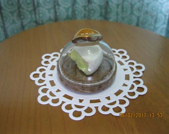 OOAK Miniature Cheese Plate with Wedge of Brie Covered by Glass Dome with Leaf Handle in 1:6 Scale for 11 1/2" fashion dolls