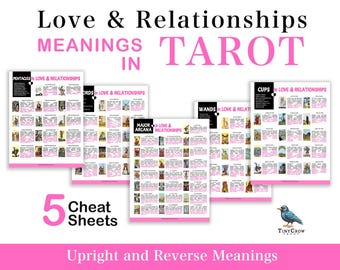 Tarot Love & Romance Cheat Sheets: Card Meanings (PDF/PNG Instant Download)