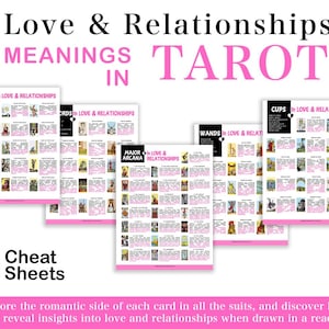 Tarot für Liebe und Romantik, Schlüsselworte Spickzettel, tiefe Bedeutung für Liebe und Beziehungen. Fertig zum Drucken, sofortiger Download png/pdf.