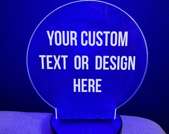 Custom Engraved Acrylic Sign with LED Color-changing Light up Base & Remote ~ Room Decor ~ Custom Award ~ Logos ~ Custom Night Light ~ Gifts