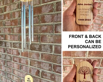 Personalized Sympathy Wind Chimes | Customized Memorial Gift for Friends or Family | 24" silver chime with solid wood | FREE SHIPPING