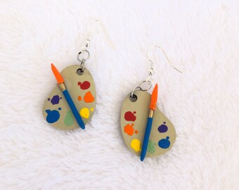 Artist's Paint Palette Earrings ~ handmade custom earrings ~ hand-painted dangle earrings ~ art earrings