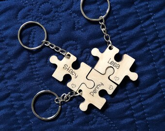 Personalized Puzzle Keychain for Best Friend / Family / Team etc. ~ Laser Engraved ~ Wooden Custom Keychain ~ Galentines Day ~ Gift Keyring