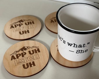 Set of 4 "App Uh Latch Uh" (Appalachia) Coasters ~ Appalachian Mountains drink coasters ~ Funny Southern Sayings ~ FREE SHIPPING