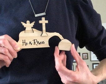 Natural Wood Easter Decor ~ Resurrection 3D Puzzle (He is Risen) ~ Unfinished ~ Handmade, Laser Cut, Engraved Solid Wood ~ FREE SHIPPING