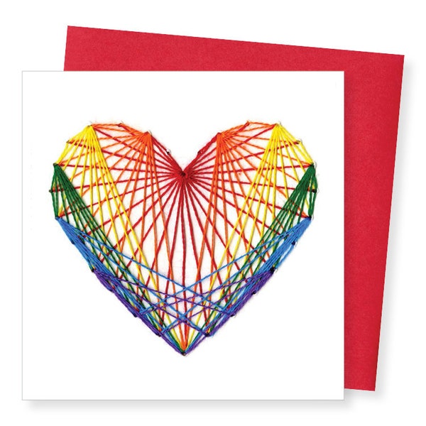 Rainbow Heart Greeting Card / Hand-stitched