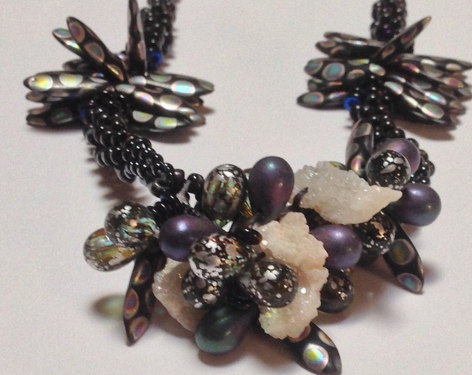 Kumihimo Necklace with Purples, Dots and Geodes