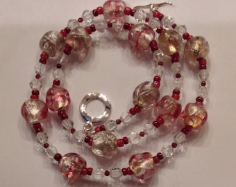 Vintage Cranberry, Gold and Silver Necklace