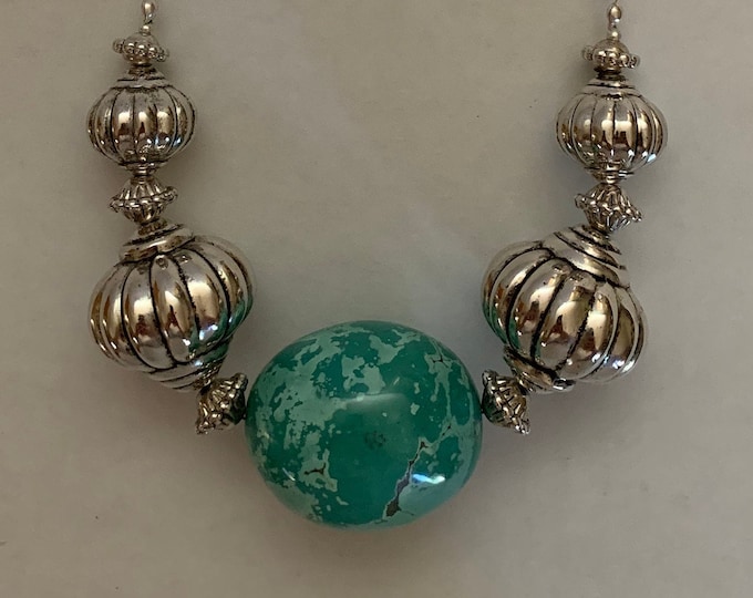 Turquoise and Pumpkin Bead Necklace