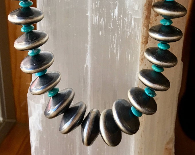 Graduated Rondelles in Sterling with Turquoise Necklace