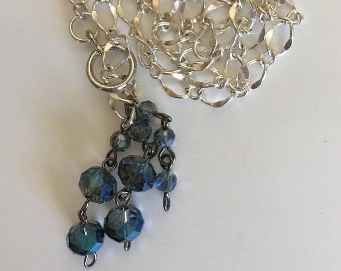 Sterling Lariat with Iridescent Blue Crystals
