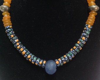 Blue and Orange Bead Necklace