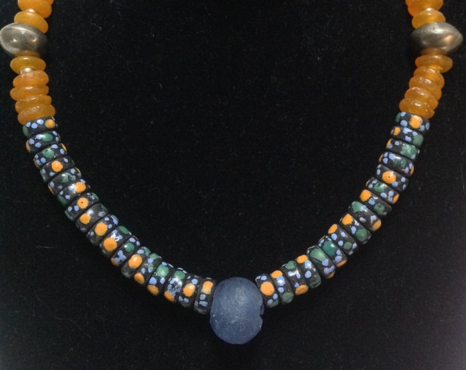 Blue and Orange Bead Necklace