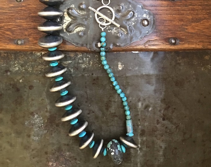 Graduated Rondelles in Sterling with Turquoise Necklace