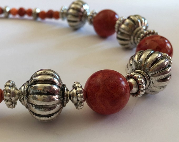 Coral and Silver Necklace