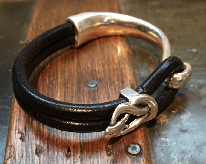 Leather Bracelet with Silver Slider and Hook