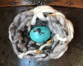 Turquoise Egg in Wool Nest