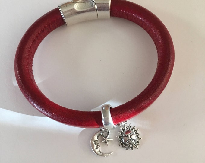 Sterling Charms on Leather Bracelet