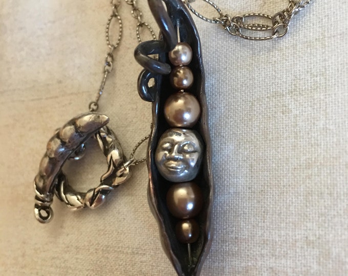 Shibuichi Peapod with Sterling Face Necklace