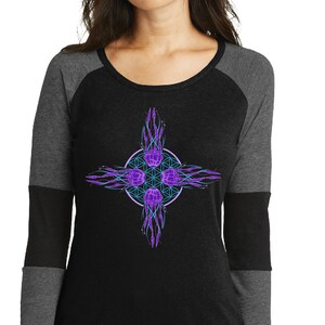 Zia Jellyfish Ladies Long Sleeve Baseball Tee - New Era - New Mexico - String Cheese Incident SCI - Flower of Life - Festival - Purple