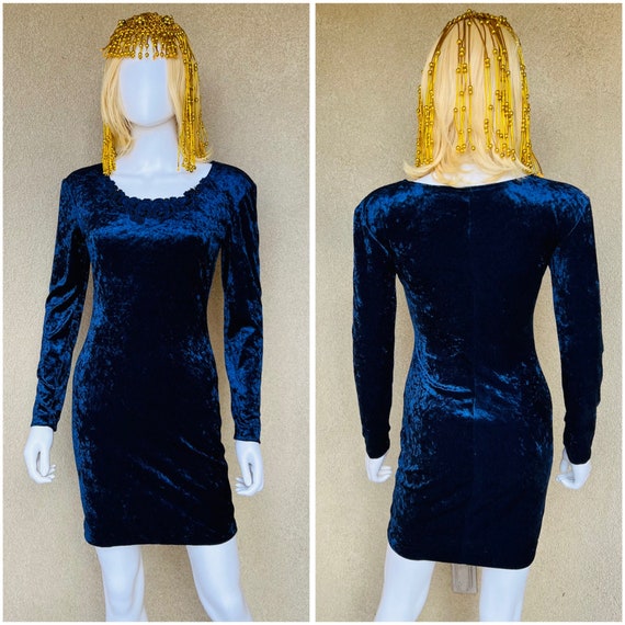 Vintage 1990s Y2K Crushed Velvet Mini Dress