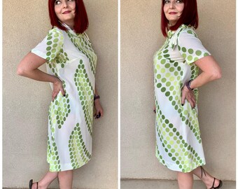 Vintage 1960s Groovy Green Polka Dot Dress