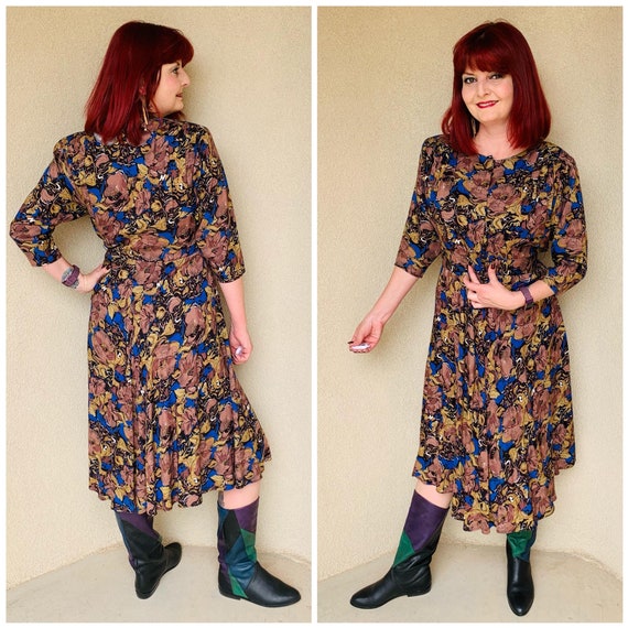 Vintage 1980s Belted Floral Blouson Dress - image 1