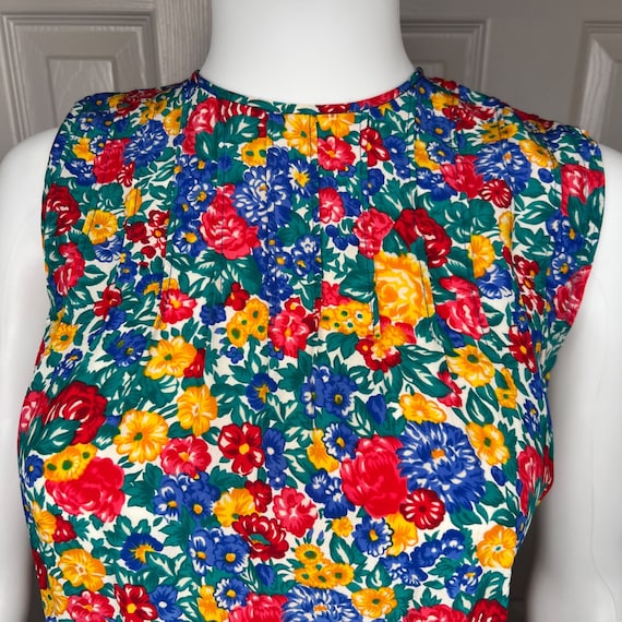 80s Albert Nipon Colorful Floral Drop Waist Silk … - image 4