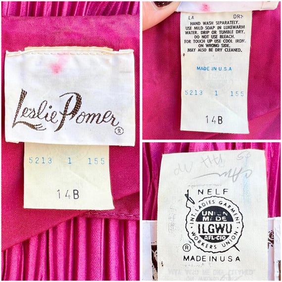 VOLUP Vintage 80s Magenta Pleated Dress Leslie Po… - image 9
