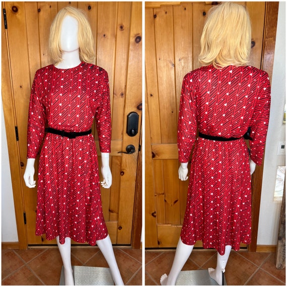 1980s Geometric Red Delight Vintage Dress